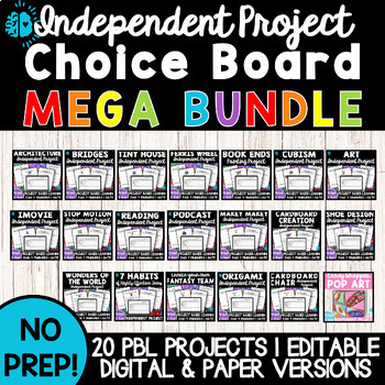 Preview of INDEPENDENT PROJECT CHOICE BOARD MEGA BUNDLE Genius Hour Creative Design Process