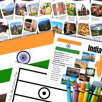 Preview of INDIA Asia Country Continent Poster Flag Fun Fact Cards History Timeline
