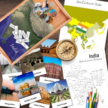 Preview of INDIA Asia Country Geography Landmarks, States, Cities, Map Continent Pinning