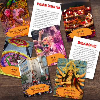 Preview of INDIA Indian HINDU Festivals Information Cards *FULL COLOR* w/Hindi Names