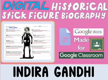 Preview of INDIRA GANDHI - Digital Stick Figure Mini Bios for Women's History Month