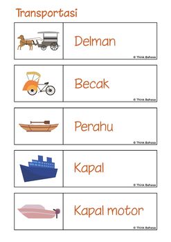 INDONESIAN transport WORD WALL | BAHASA INDONESIA transportasi by Think ...