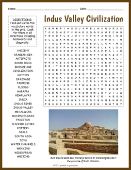 Preview of INDUS RIVER VALLEY CIVILIZATION Word Search Puzzle Worksheet Activity