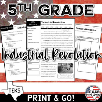 Preview of INDUSTRIAL REVOLUTION & Civil War Reading Packet (5th Social Studies) TEKS 5.4B