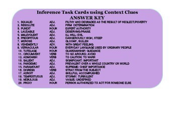 INFERENCE TASK CARDS using Context Clues # 10 by EnglishTutor | TpT