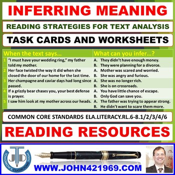 Preview of INFERRING MEANING WORKSHEETS WITH ANSWERS