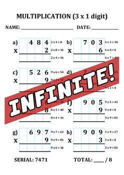 infinite worksheet multiplication column method 3 x 1 digits