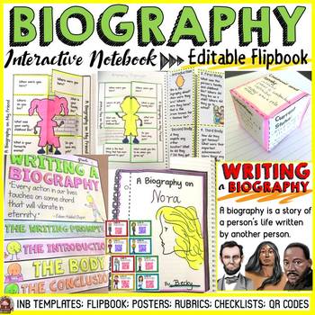 Preview of BIOGRAPHY: INTERACTIVE NOTEBOOK: EDITABLE FLIPBOOK: QR CODES