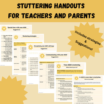 Preview of INFORMATIONAL STUTTERING/FLUENCY HANDOUTS for teachers and parents