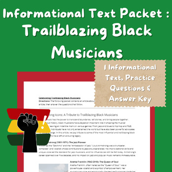 Preview of INFORMATIONAL TEXT TEST PREP: TRAILBLAZING BLACK MUSICIANS