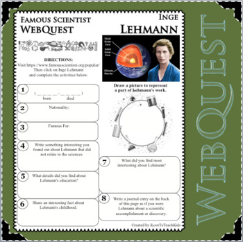 Preview of Earth Core Earthquake INGE LEHMANN Science WebQuest Scientist Research Project