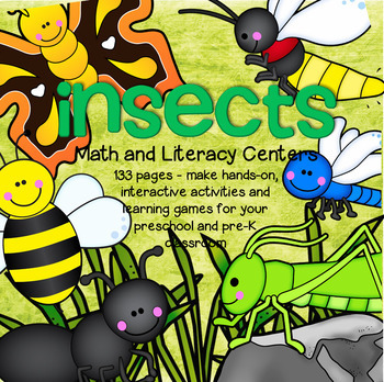 Preview of INSECTS Bugs Math Literacy Centers Activities and Printables Preschool 127 pages