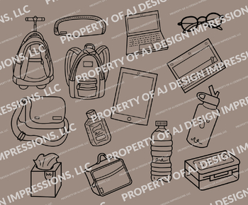 Preview of INSIDE MY BAG: Custom School Supplies Icons and Graphics B+W
