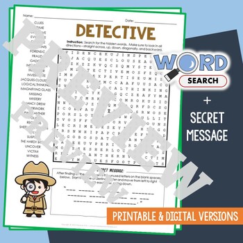 Preview of INSPECTOR, MYSTERY, DETECTIVE Word Search Puzzle Activity Vocabulary Worksheet