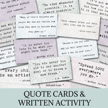 Preview of INSPIRATIONAL QUOTE CARDS & WRITTEN RESPONSE, VISION BOARD PRINTABLES,