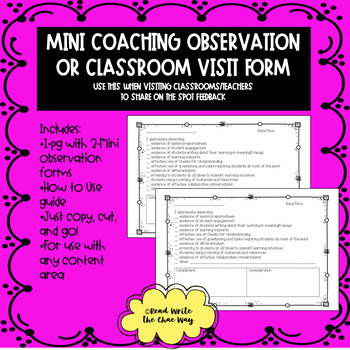Preview of INSTRUCTIONAL COACHING: Coaching Observation/Classroom Visit Form MINI