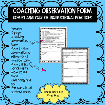 Preview of INSTRUCTIONAL COACHING: Full Observation/Coaching Form All Content Areas