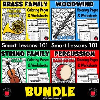 Preview of INSTRUMENT FAMILY BUNDLE 204 Coloring Pages Instruments of Orchestra Worksheets