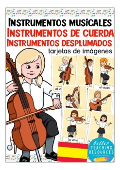 Preview of INSTRUMENTOS de cuerda flash cards - SPANISH / Español - music / instruments
