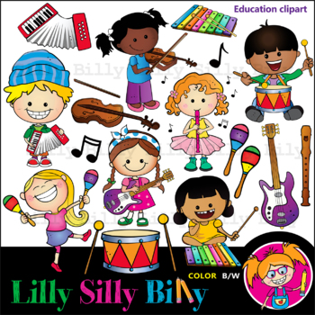 Preview of INSTRUMENTS - B/W & Color clipart {Lilly Silly Billy}