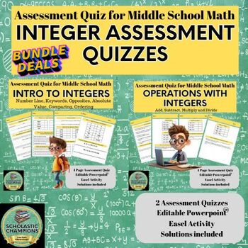 Preview of INTEGER ASSESMENT QUIZZES * BUNDLE * Middle School Math