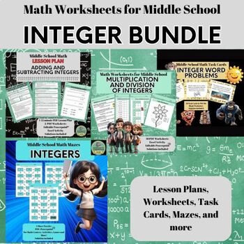 Preview of INTEGER BUNDLE-Middle School Math Lesson Plans, Worksheets, Mazes and More