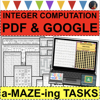 Preview of INTEGER COMPUTATION Add Subtract Multiply Divide A-MAZE-ING PDF & GOOGLE SLIDES