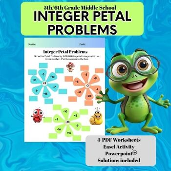 Preview of INTEGER * Petal Problems * 5th/6th Grade Middle School Math Worksheets