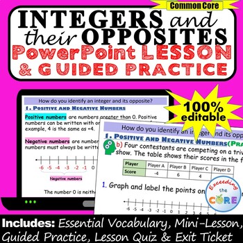 Preview of INTEGERS & THEIR OPPOSITES PowerPoint Lesson & Practice | Distance Learning
