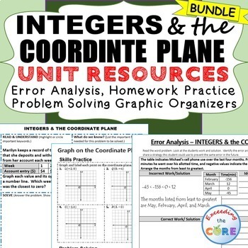INTEGERS & COORDINATE PLANE Error Analysis, Word Problems, HW Practice BUNDLE
