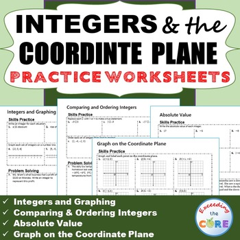 Preview of INTEGERS & COORDINATE PLANE Homework Worksheets: Skills Practice & Word Problems