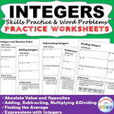 INTEGERS Homework Practice Worksheets - Skills Practice wi