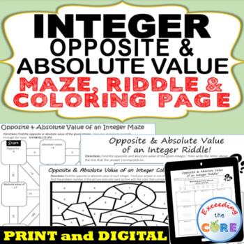 Preview of INTEGERS: OPPOSITE & ABSOLUTE VALUE Maze Riddle Coloring Page | Print or Digital