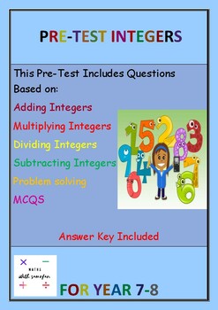 Preview of INTEGERS PRE TEST Year 8