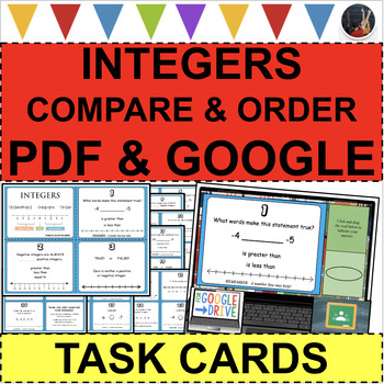 Preview of INTEGERS Task Cards Compare and Order Positive Negative (PDF & GOOGLE SLIDES)