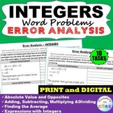 INTEGERS Word Problems Error Analysis | Find the Error | D