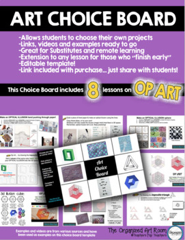 Preview of INTERACTIVE ART CHOICE BOARD: 8 OP ART (Optical Illusions) lessons