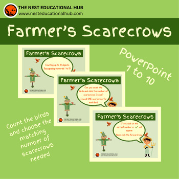 Preview of INTERACTIVE PPT Farmer's Scarecrows Counting/Number Rhyme for 1 more (1 to 10)