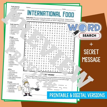 Preview of INTERNATIONAL, MULTICULTURAL FOOD Word Search Puzzle Activity Worksheet