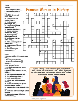 Preview of 4th 5th 6th 7th Grade INTERNATIONAL WOMEN'S DAY & HISTORY MONTH Crossword Puzzle