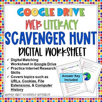 Preview of INTERNET LITERACY: Web Search Skills SCAVENGER HUNT DIGITAL WORKSHEET in GOOGLE