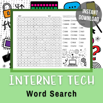 Preview of INTERNET Computer Technology Vocabulary DIGITAL Word Search | STEAM Kids Puzzle