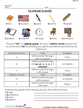 Preview of INTRO TO DEFINITE ARTICLES (ITALIAN)