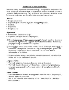 Preview of INTRO TO PERSUASIVE WRITING HANDOUT, GRADE 6 7 8, ONTARIO CURRICULUM