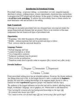 Preview of INTRO TO PROCEDURAL WRITING HANDOUT, GRADE 6 7 8, ONTARIO CURRICULUM, RUBRIC