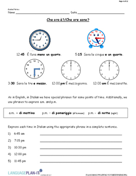 Preview of INTRO TO TIME EXPRESSIONS (ITALIAN)