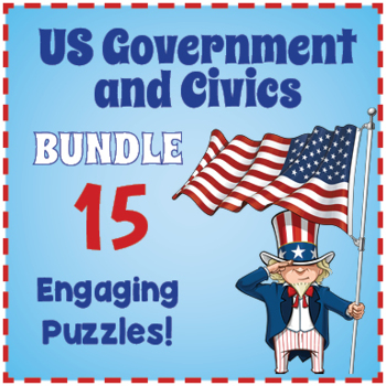 Preview of (3rd 4th 5th 6th Grade) US GOVERNMENT CIVICS BUNDLE - 15 Word Search & Crossword