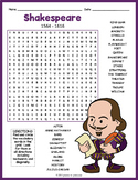 INTRO TO WILLIAM SHAKESPEARE Word Search Worksheet Activit