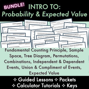 Preview of INTRO to Probability & Expected Value - LESSONS, WORKSHEETS, PACKETS, KEYS