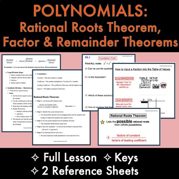 Preview of INTRO- Rational Roots Theorem: Lesson, Reference Sheets, Worksheets, Notes/Keys